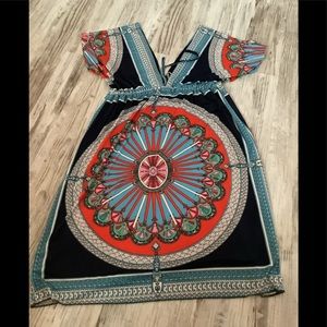 Beach coverup or summer dress low cut tie in front size XL Vibrant prett…